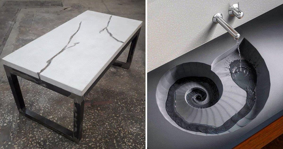 Месиво из бетона. Дизайнерские изделия из бетона. Необычные изделия из бетона. Дизайнерский стол из бетона. Дизайнерские вещи из бетона.