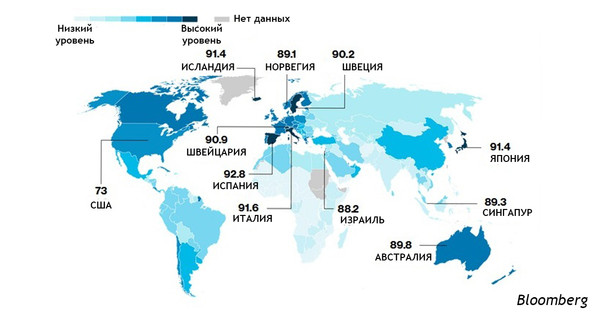 Вот карта самых здоровых и больных наций в мире. Готовы спорить?