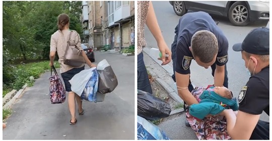  В Киеве многодетная горе-мать несла новорожденного в сумке по жаре и пела колыбельную