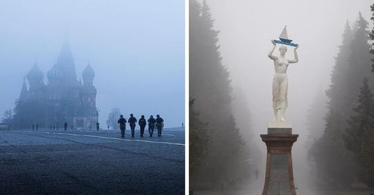 «Здесь так крипово, я перестаю дышать»: 20 фото из Москвы, превратившейся в Сайлент Хилл из за сильного тумана