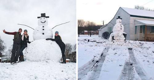 Неадекват попытался сломать трёхметрового снеговика машиной